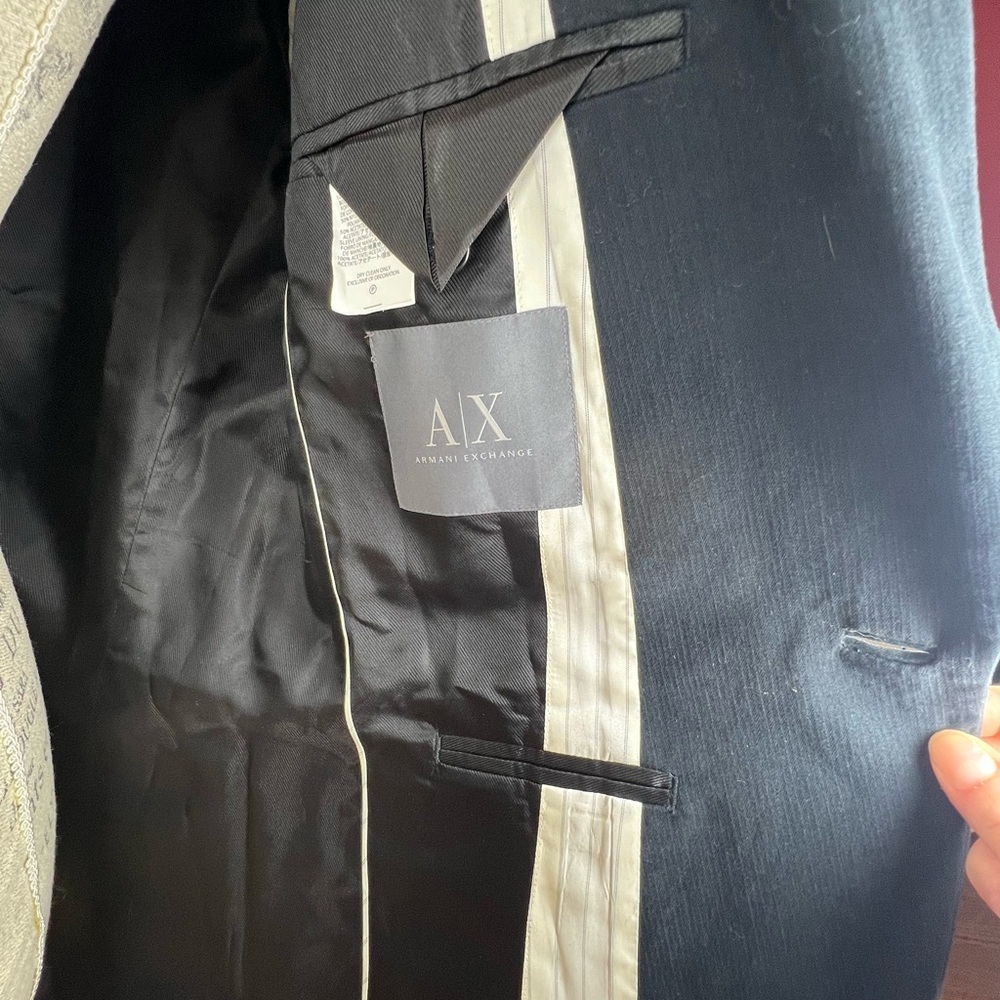 Armani Exchange Mens Single Breasted Ridged Corduroy Blazer Navy Blue Size 40R - Picture 11 of 13